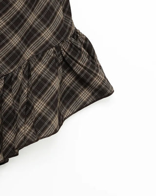 Checkered ribbon asymmetrical dress