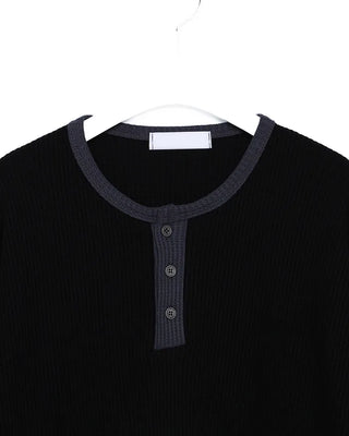 Henley neck waffle knit top