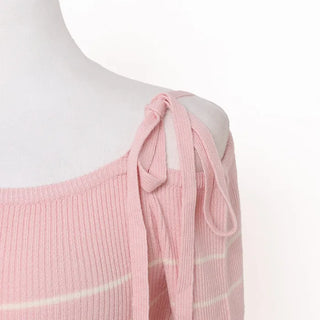 Shoulder ribbon striped knit