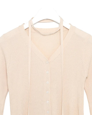 V-neck cardigan with waist-defining belt