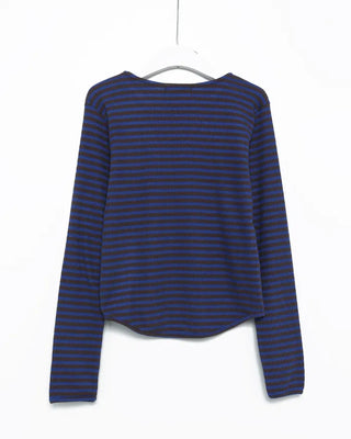 Oblong neck round hem border ribbed long T-shirt