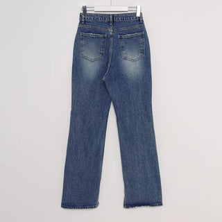 Flared slit denim pants
