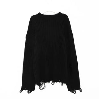 (Unisex) Ribbed distressed knit