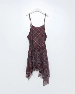 Asymmetrical check camisole dress