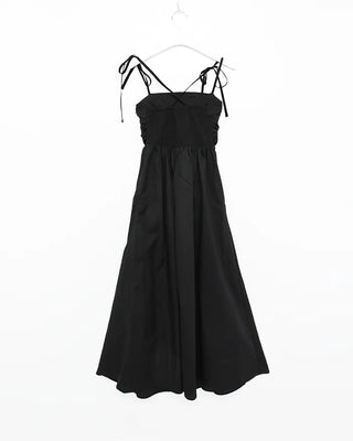 Side-tucked flared long dress