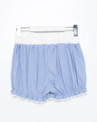 Lace hem striped short pumpkin pants
