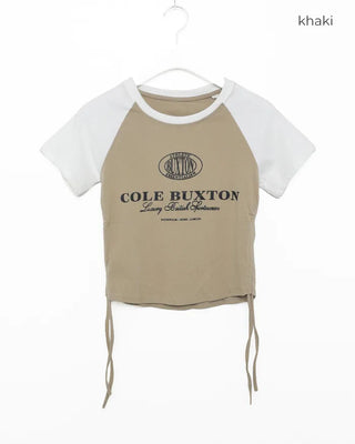 String lettering raglan short-sleeved T-shirt