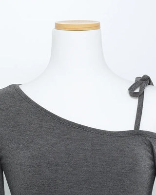 Asymmetrical Off-Shoulder Ribbon T-Shirt