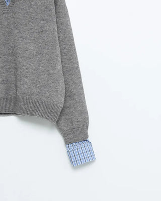 Check shirt layered knit detail