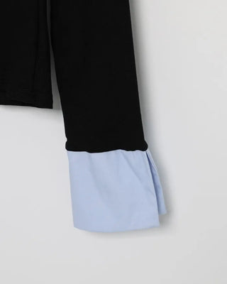 Shirt-layered off-shoulder blouse