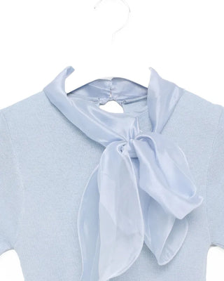 Scarf Ribbon Neck Short Sleeve Knit