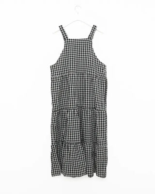 Checked belt long dress
