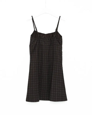 Shirred check sleeveless mini dress
