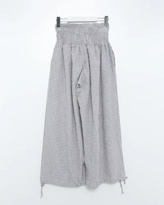 Shirred wide-waist gingham check pants