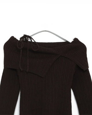 Ribbon strap off-shoulder knit