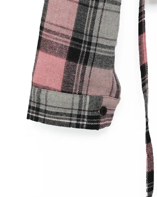 V-neck button-up check flannel blouse