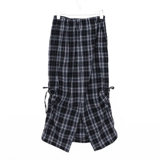 Checked ribbon strap long skirt