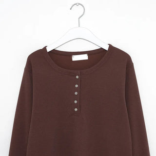 Round hem Henley neck T-shirt
