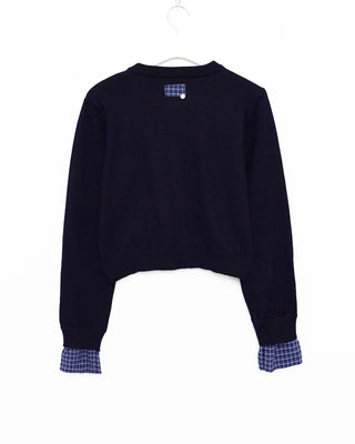 Checked two-tone knit cardigan