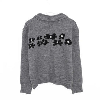 Flower-point color knit zip-up