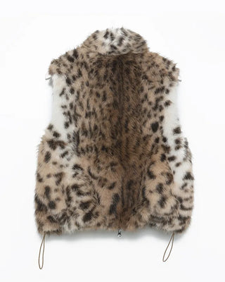 Leopard Fur High Neck Reversible Double Zip Vest