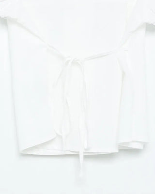 Pintuck puff sleeve ribbon tie blouse