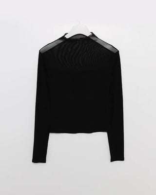 V-neck see-through bicolor T-shirt