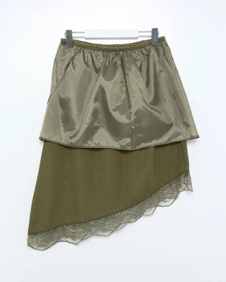 Satin lace detail midi skirt