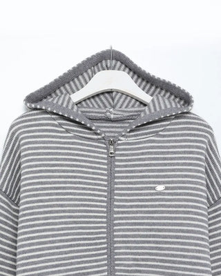 Striped Loose Fit Knit Hooded Parka
