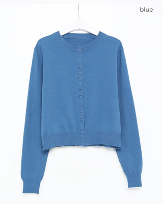 Anti-pilling color crew neck cardigan