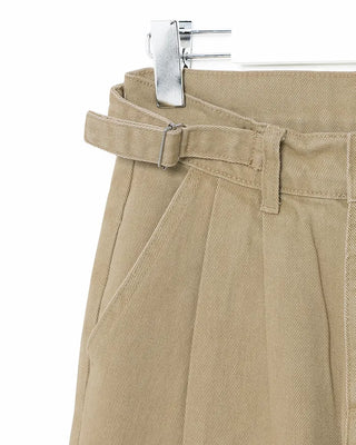 Cotton pants with adjustable waist and pleats