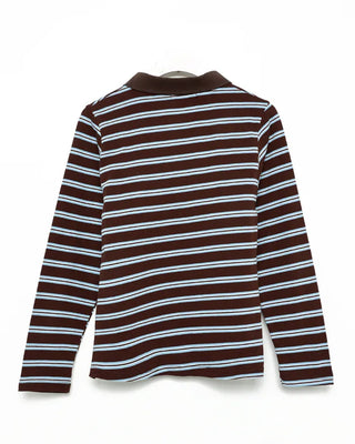 Triple Border Polo Neck Gathered Long T-Shirt