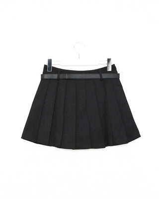 Belted pleated mini skirt