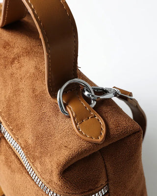 Square suede mini bag with zipper detail