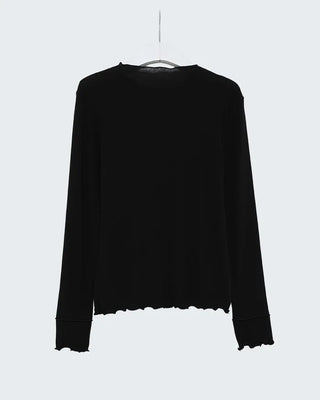 See-through frill neck long-sleeve T-shirt