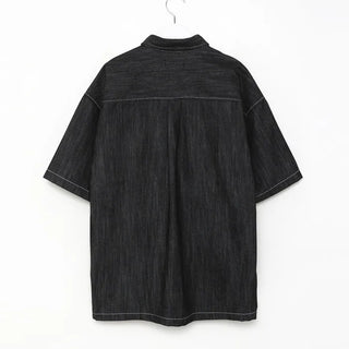 Stitched denim half-sleeve shirt