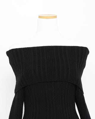 Ribbed wrap off-shoulder knit