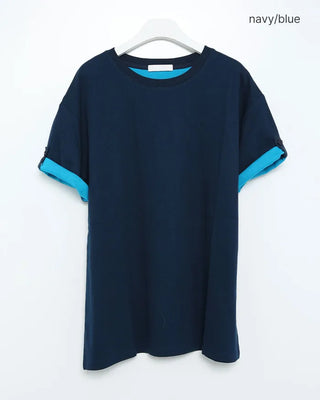 (Unisex) Roll-up Point Bi-color Short-Sleeve T-Shirt