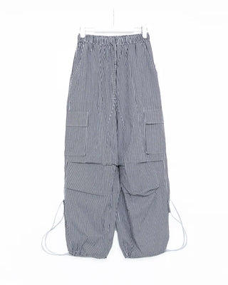 Long drawstring striped cargo pants