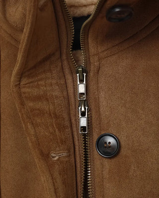 Suede hooded sheepskin jacket