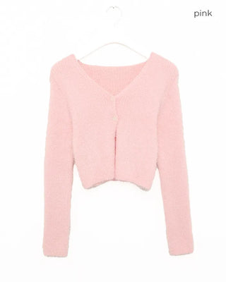 Shaggy knit crop cardigan