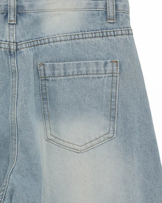 Washed wide denim pants