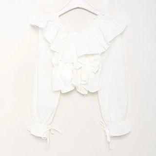 V-neck frill blouse