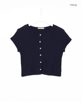 Flower punched short-sleeved cardigan