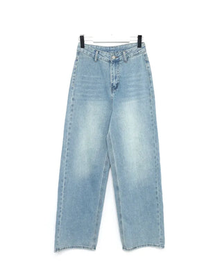 Cut-off wrap skirt & wide-leg denim set