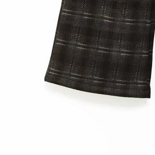 (Unisex) Fleece-lined checkered wide-leg pants