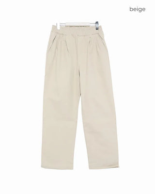 Elastic waistband, two-pleat wide-leg pants