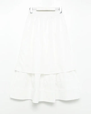 Shirred frill yoke flared long skirt