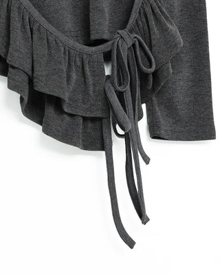 Waist frill long-sleeve T-shirt