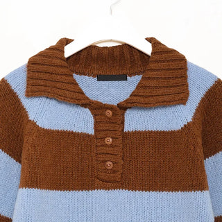 Striped button collar knit